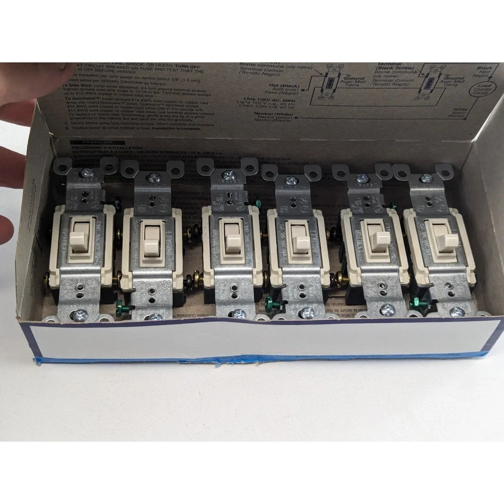 6 Pack Leviton 3-Way Switches15A 120V Control 3 way Light Almond 1453-2TM